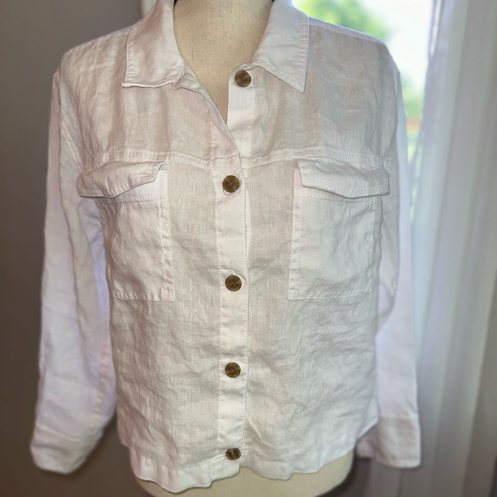 RACHEL ZOE 100% linen flax Boxy button down Jacket